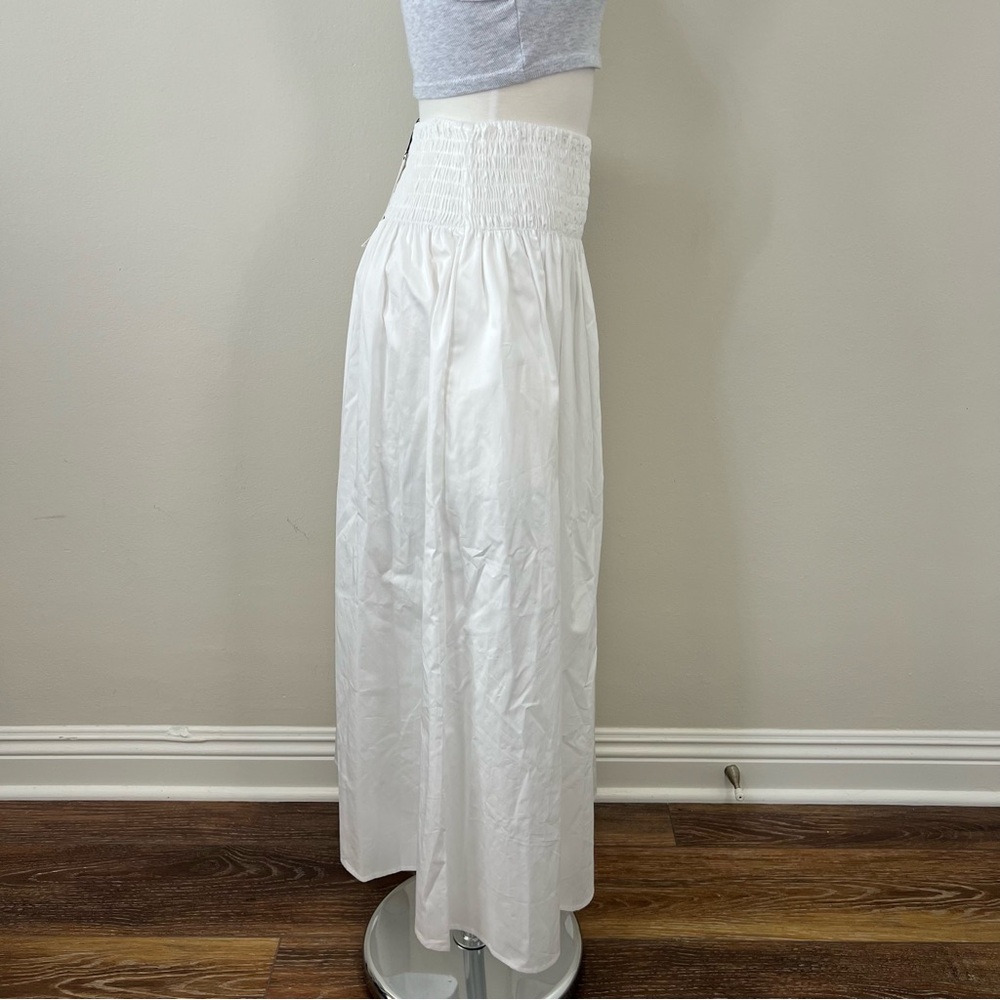 ZARA White Smocked Maxi Skirt Cottagecore Pockets Elastic Waist Size M/L NWT - Picture 2 of 7